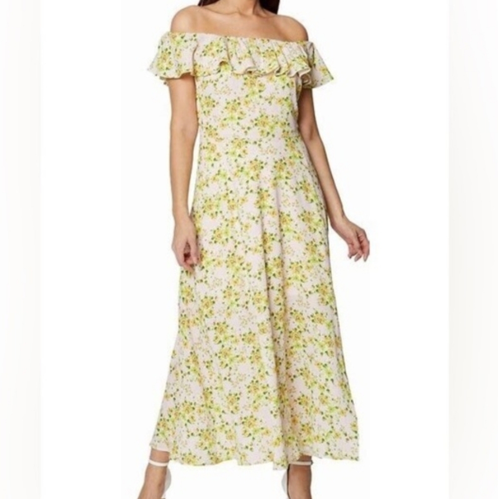 Off-the-Shoulder Yellow Floral Maxi Dress